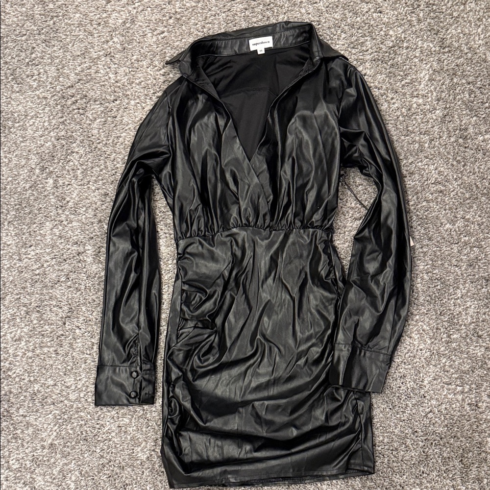 Superdown Sleek Black Leather Look Dress